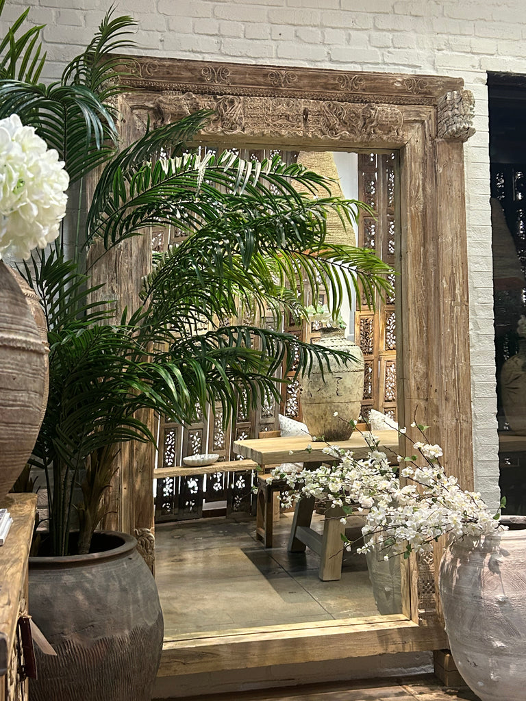 Grand 1800's Indian Door Mirror w/Elephant Carvings