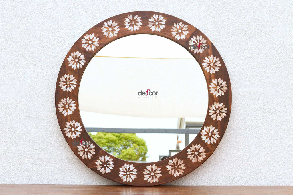 Precious Floral Mother of Pearl Inlay Round Mirror