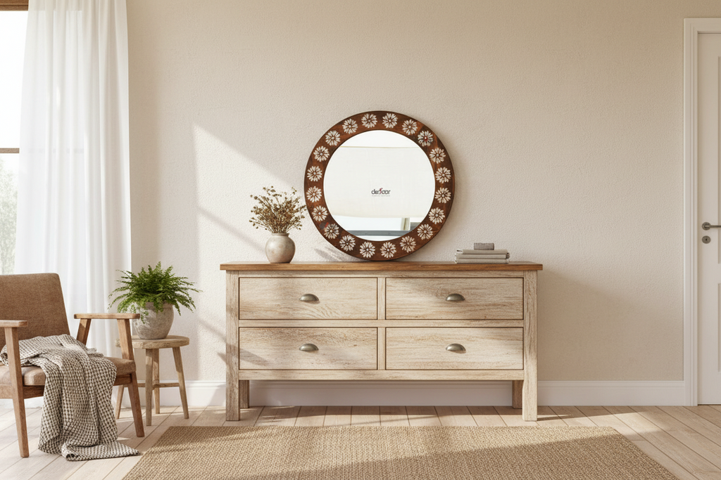 Precious Floral Mother of Pearl Inlay Round Mirror