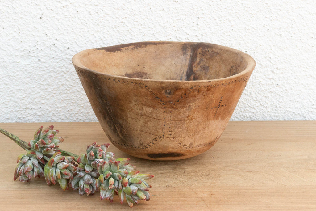 Rare Engraved Wooden African Bowl