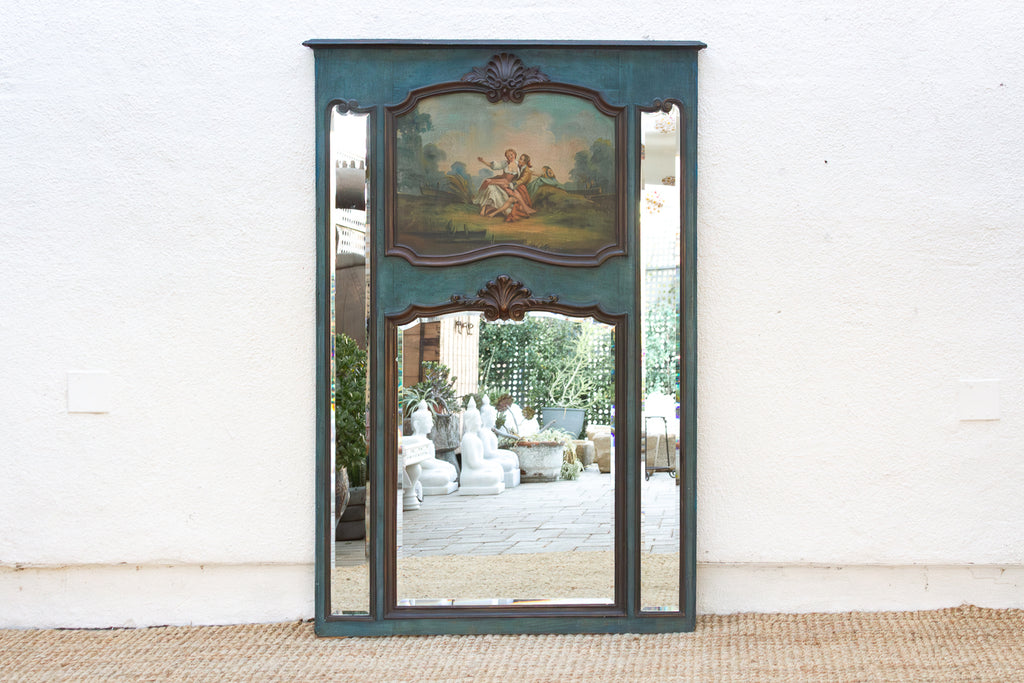 Rococo Blue, Antique French Beveled Trumeau Mirror