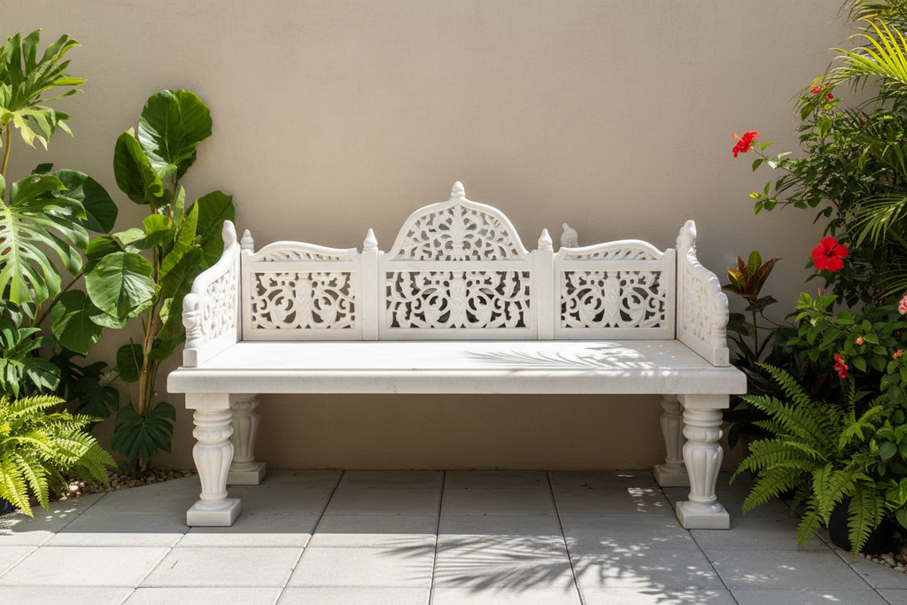 Royal Carved White Marble Garden Bench (Trade)