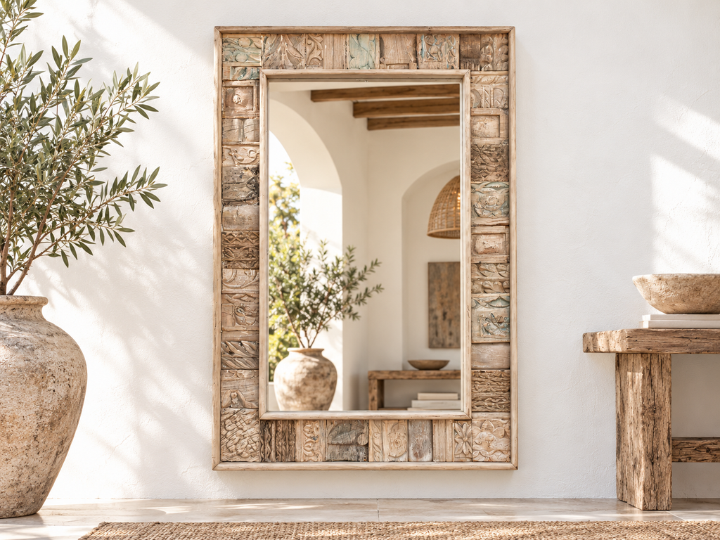 Rustic Abstract Carved Wall Mirror (Trade)