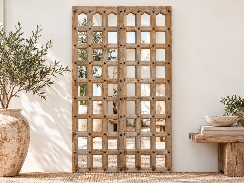 Tall Indian Colonial Door Mirror Panel