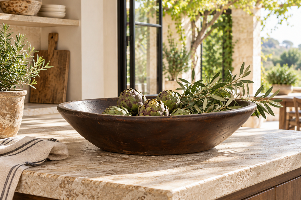 Large Patinated Brown French Dough Bowl