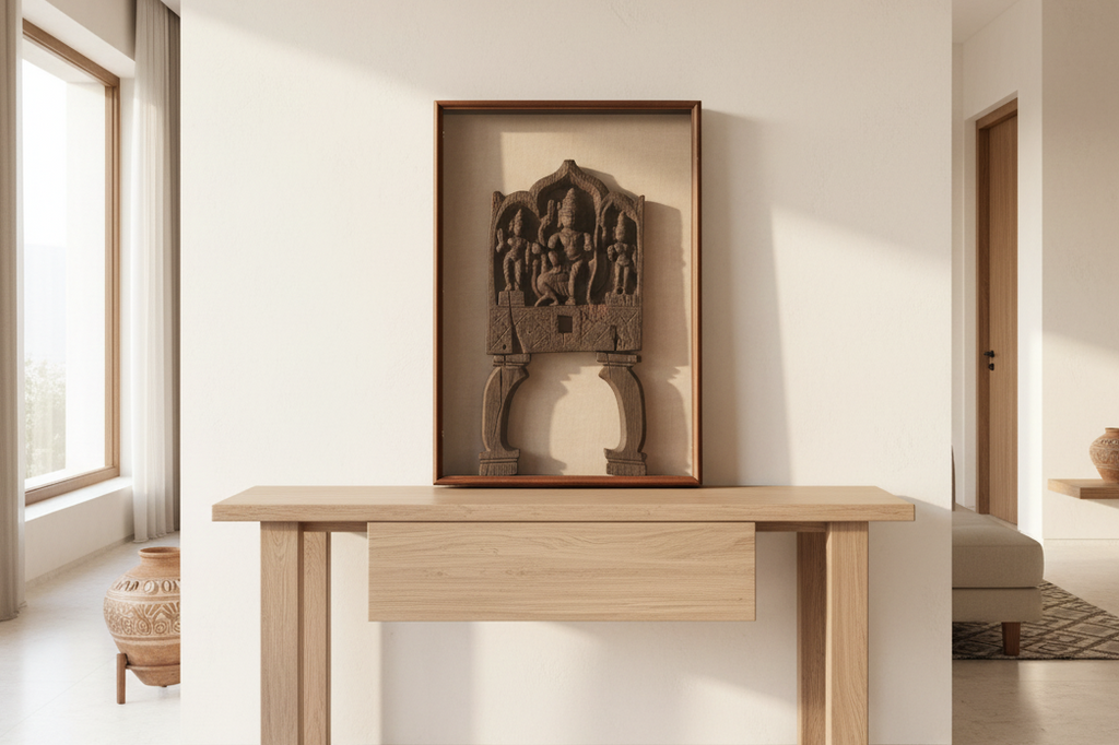 Sacred Wall Art, Framed Antique Chariot Carving (Trade)