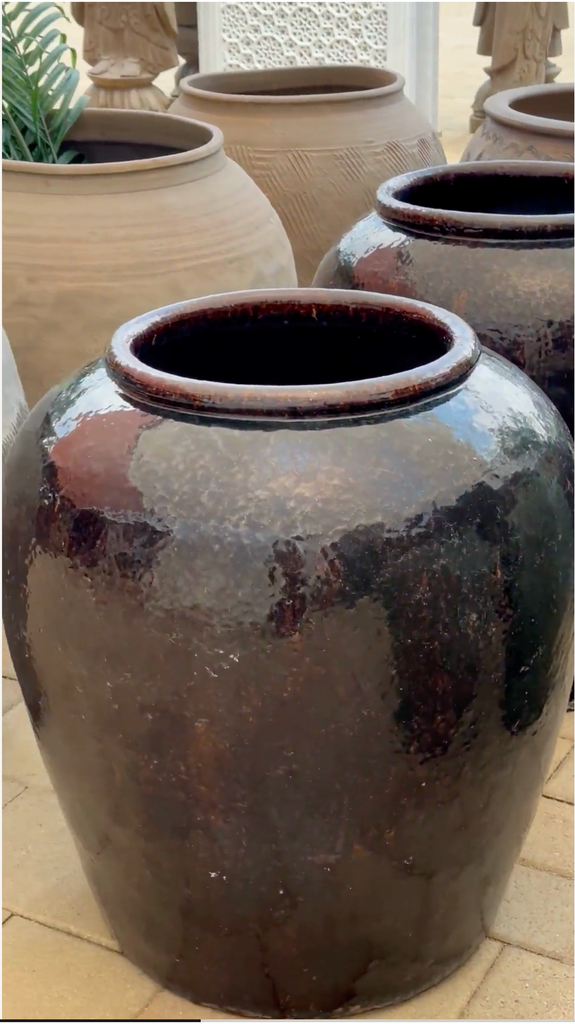 Oversized Asian Rich Brown Stoneware Vessel