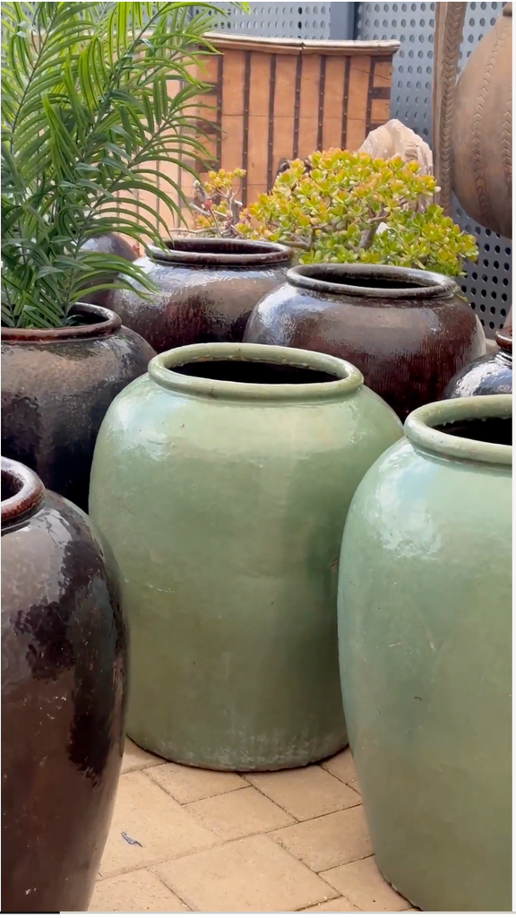 Tall Martaban Jar with Green Glazed Finish
