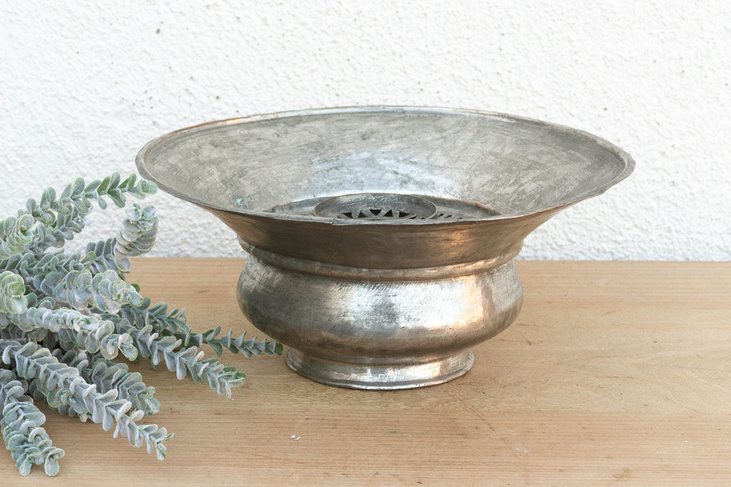 Silvered Lotus, Antique Tinned Copper Vessel