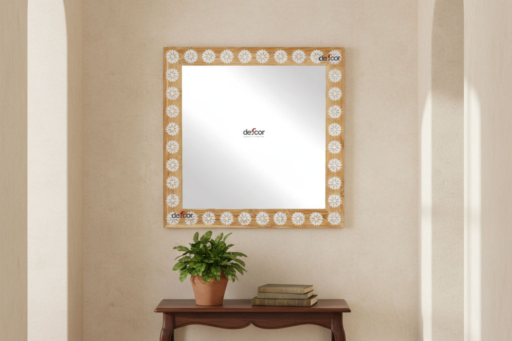 Square Bleached Blossom Mother of Pearl Inlay Mirror (Trade)