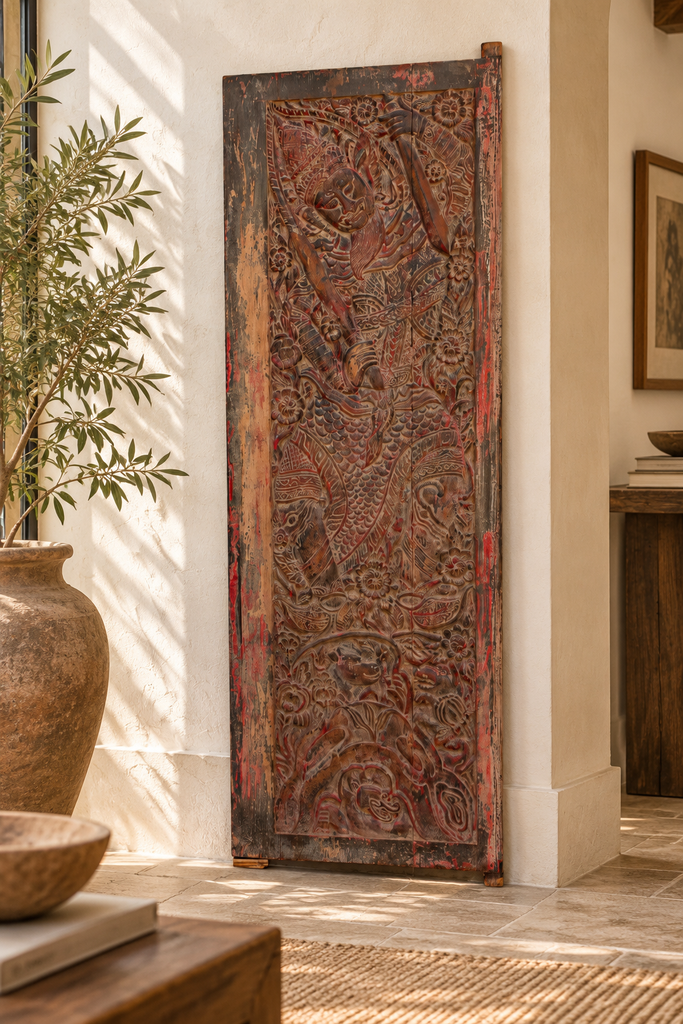 Antique Painted Thai Door Panel