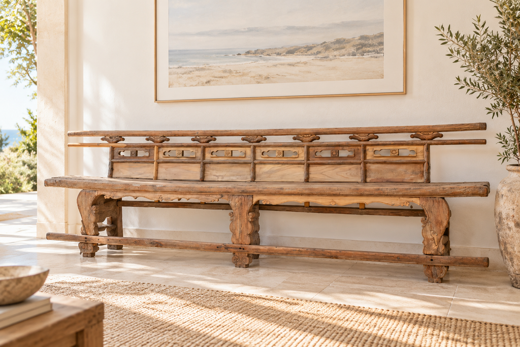 Rare 18th Century Oxidized Elm Theater Bench