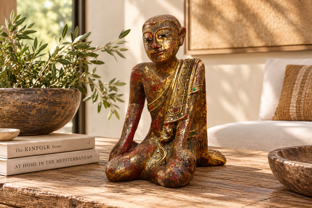Vintage Burmese Seated Monk Figure