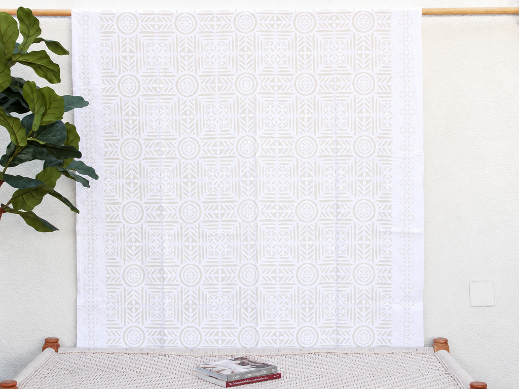 Tulip Star White Cotton Boho Applique Bedcover