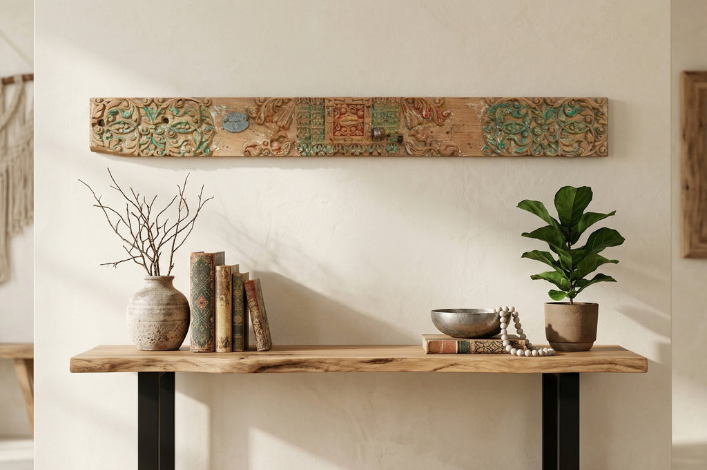 Vibrant Multicolor Indian Teak Architectural Lintel (Trade)