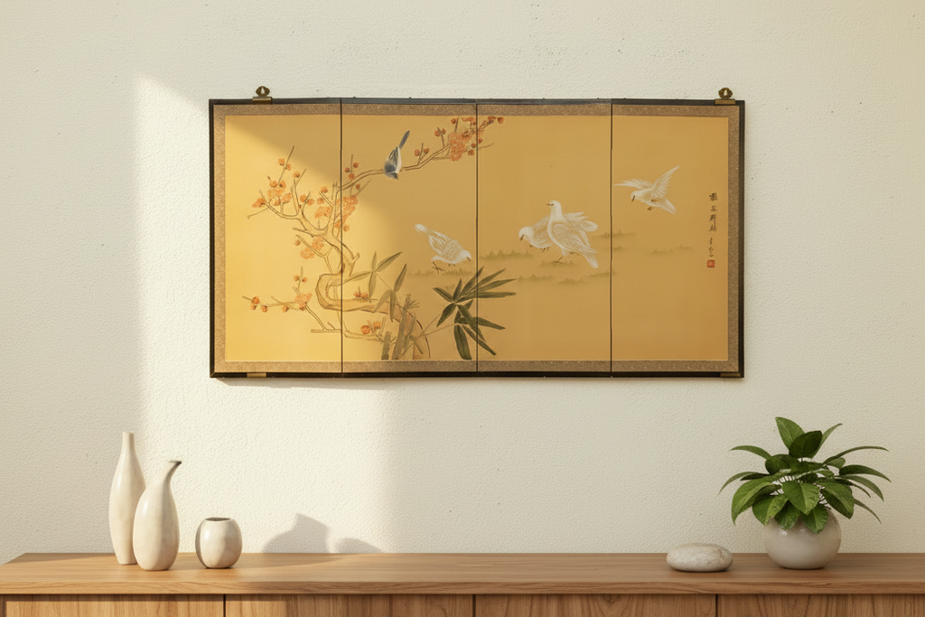 Vintage Japanese Kacho-ga Painted Folding Screen (Trade)