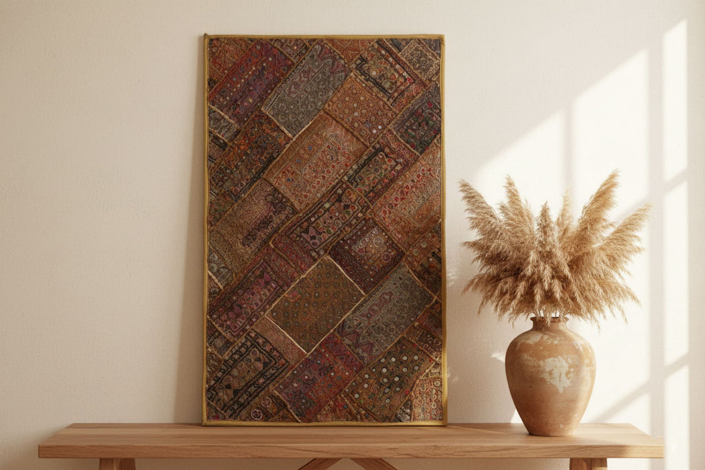 Vintage Bohemian Framed Patchwork Tapestry