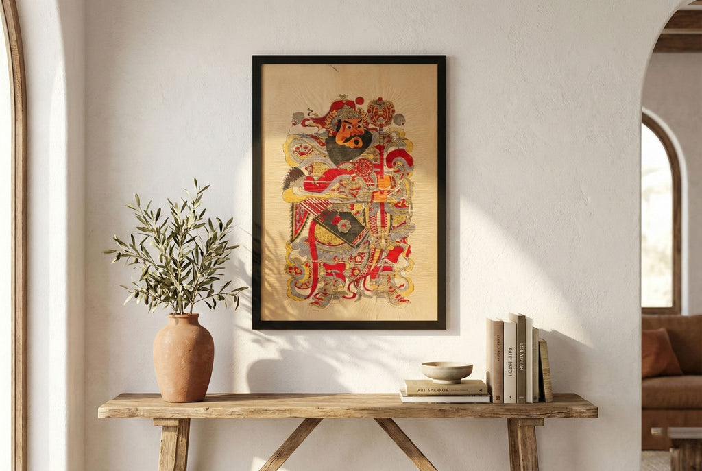Vintage Framed Door God Print, Warrior Guardian (Trade)