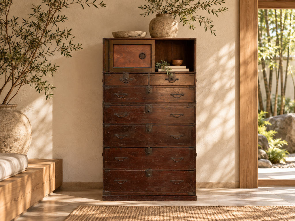 Antique Meiji Period Tall Tansu Dresser