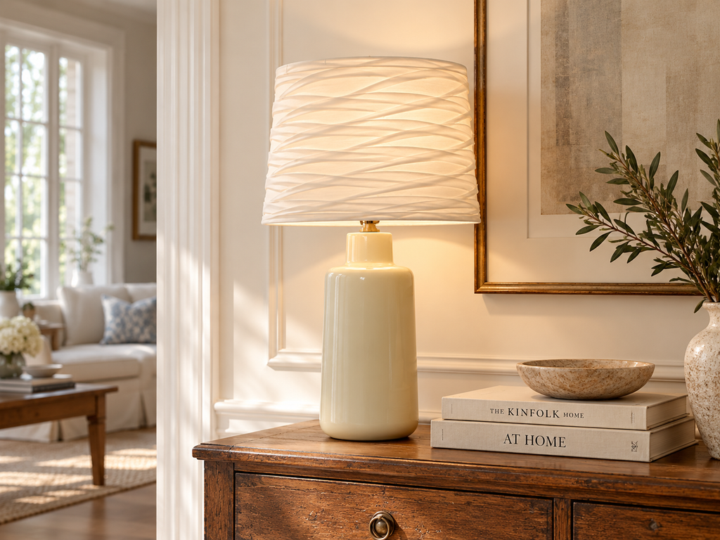 Vintage Buttercream Pottery Lamp (Trade)