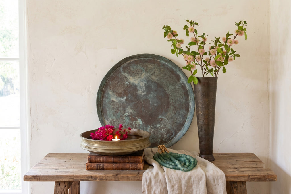 Antique Patinated Copper Engraved Tray