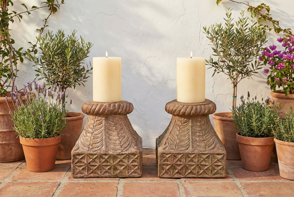Pair of Antique Indian Pedestals with Engraved Metal (Trade)