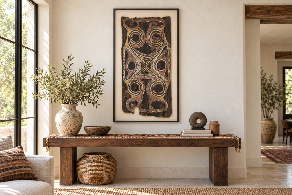 Large Framed Vintage Bark Painting Wall Art