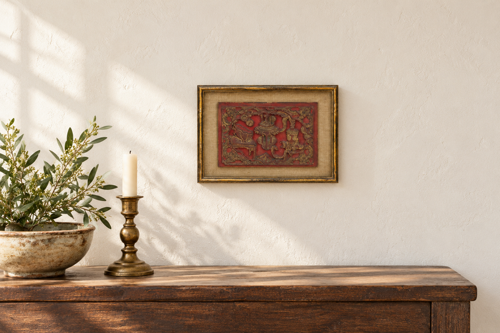 Antique Red & Gilt Gogu Wall Art