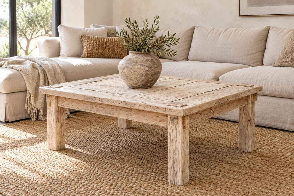 Bleached Teak Coastal Rustic Coffee Table (Trade)