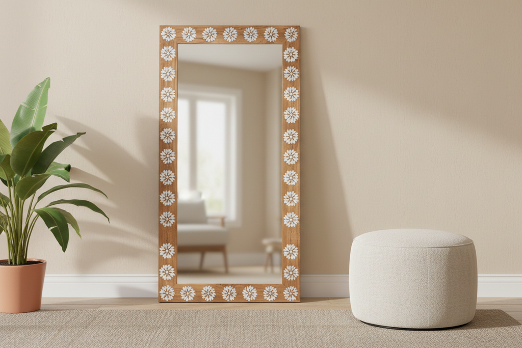 Floral Blossom Inlay Floor Mirror (Trade)