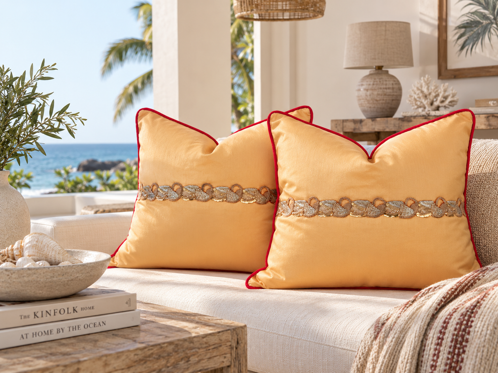 Pair of Gold Zardozi Pillows