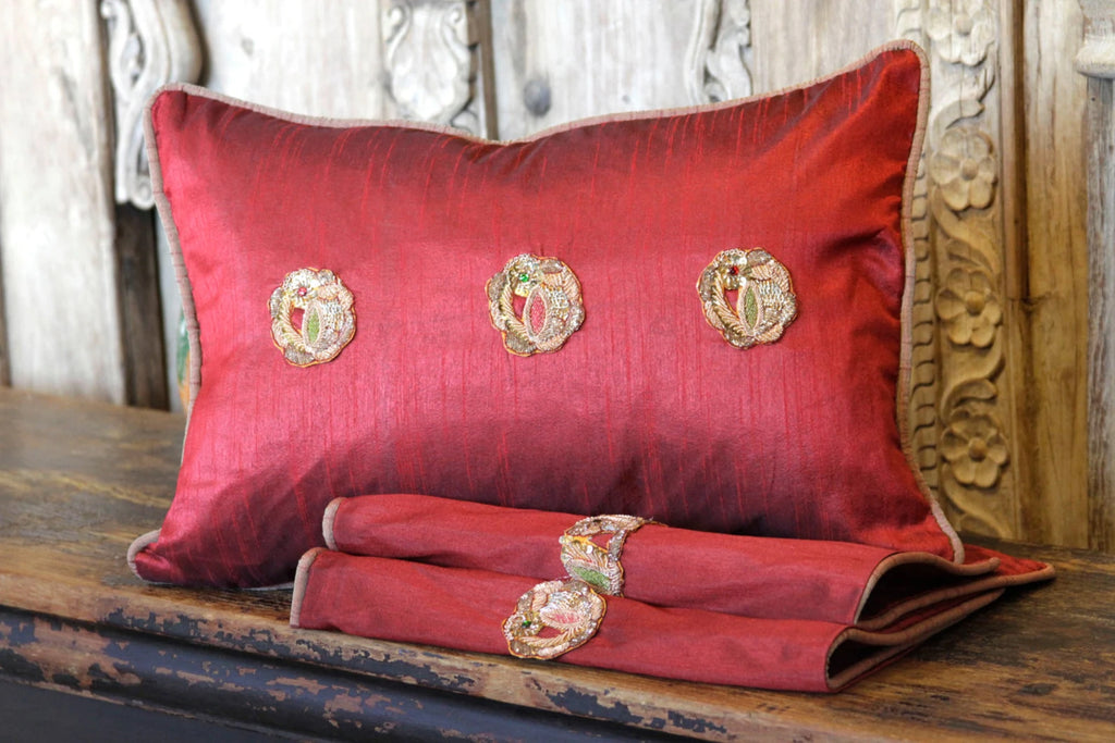 Red Peacock Sage Lumbar Pillow