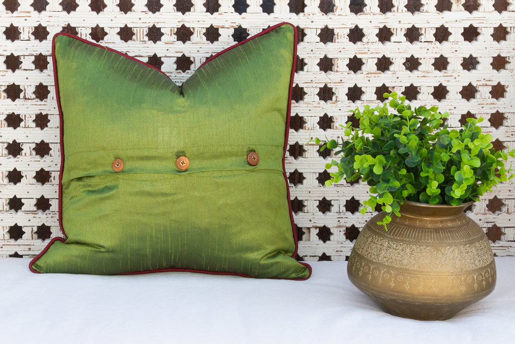 Green Peacock Sage Silk Blend Pillow Cover