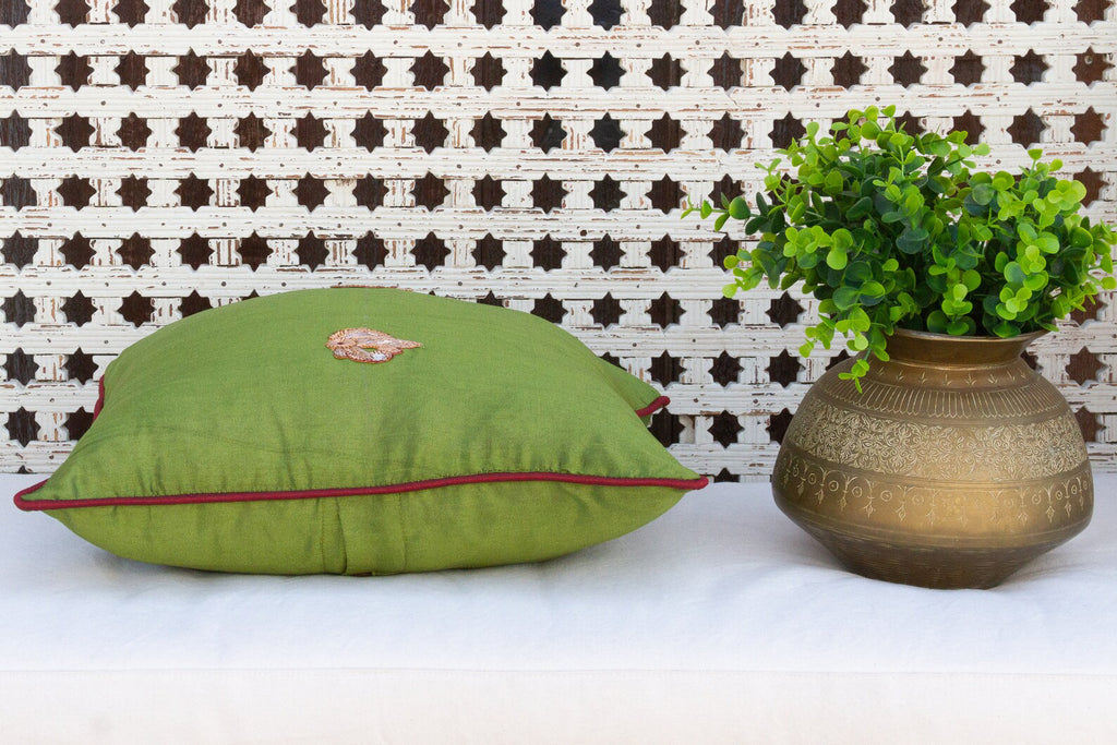 Green Peacock Sage Silk Blend Pillow Cover