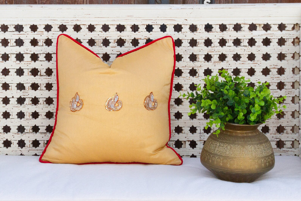 Gold Peacock Sage Silk Blend Pillow Cover