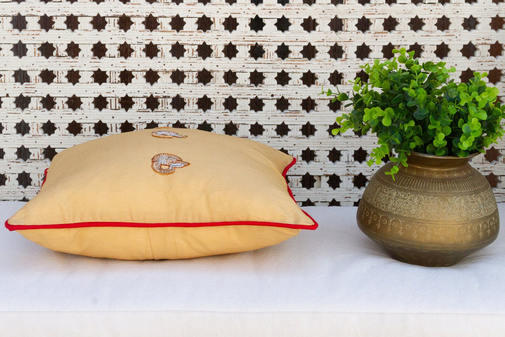 Gold Peacock Sage Silk Blend Pillow Cover