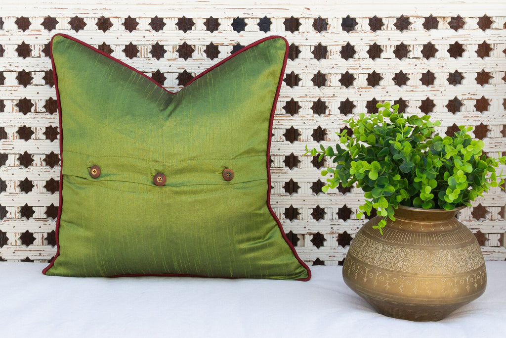 Olive Peacock Sage Silk Blend Pillow Cover