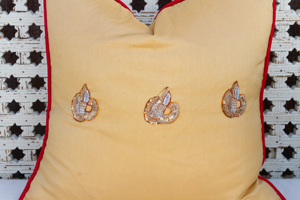 Gold Peacock Sage Silk Blend Pillow Cover