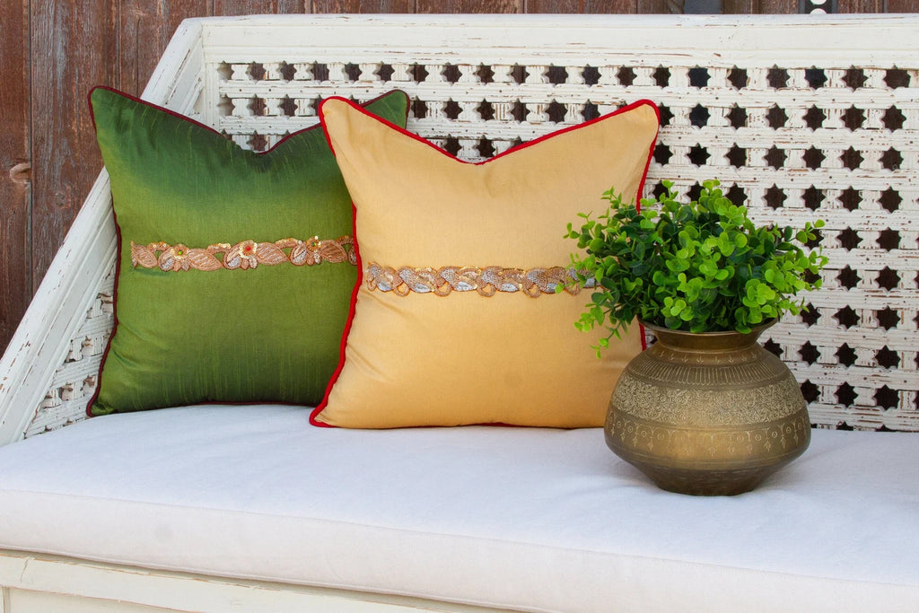 Olive Peacock Sage Silk Blend Pillow Cover