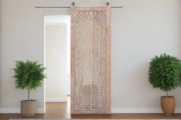 Large Whitewash Indian Gujarat Carved Door
