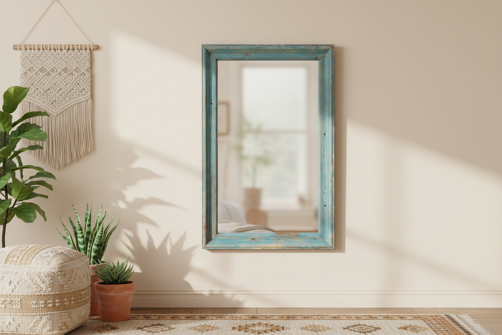 Ocean Blue Antique Architectural Wall Mirror (Trade)