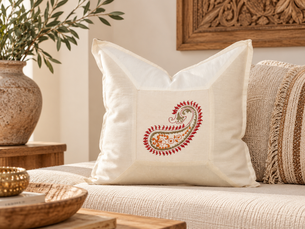 Jaal Ivory Paisley Pillow Cover