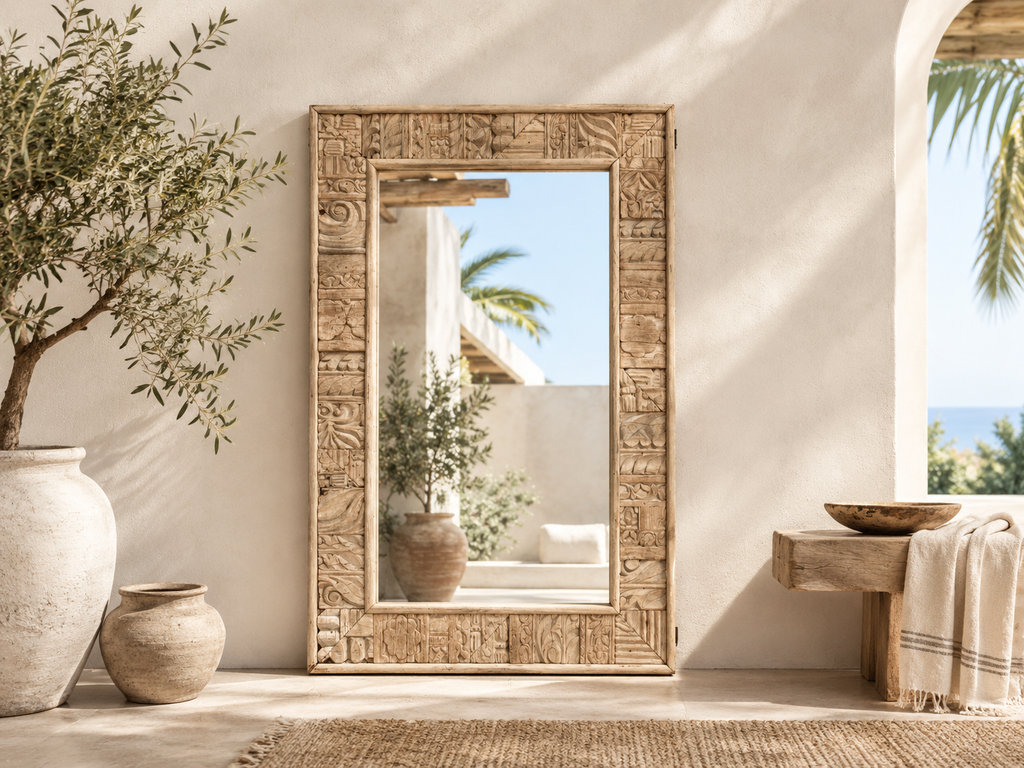 Rustic Bohemian Bleached Wood Mirror