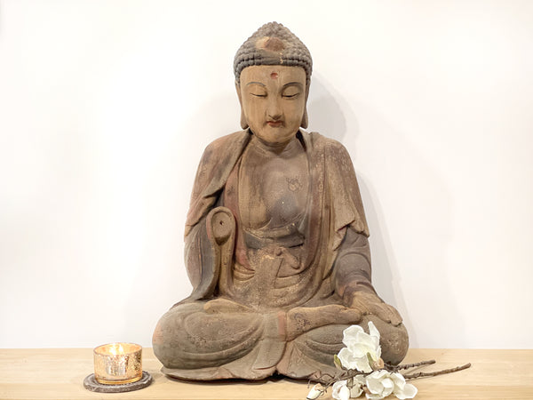 Carved Painted Antique Seated Buddha