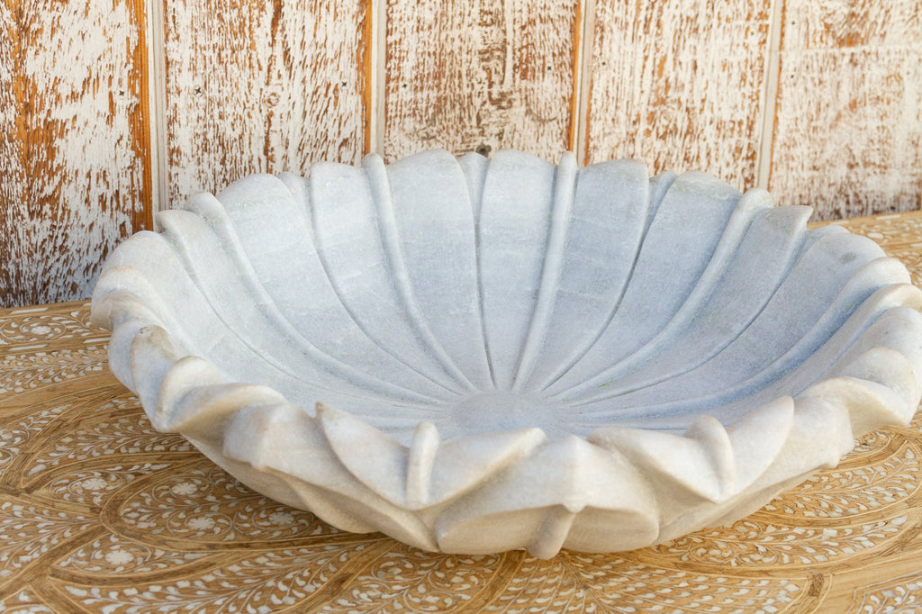 Rashana Large Carved Makrana Marble Bowl (Trade)