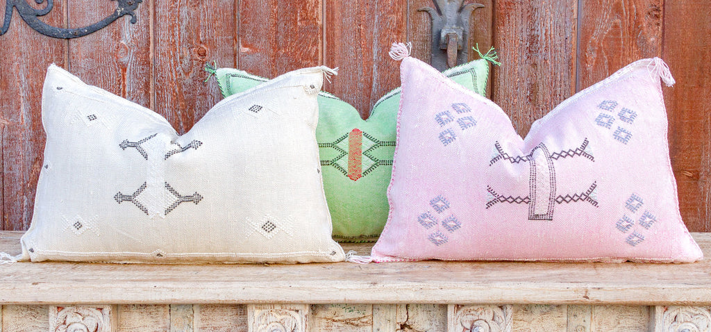 Rose Lumbar Moroccan Silk Rug Pillow