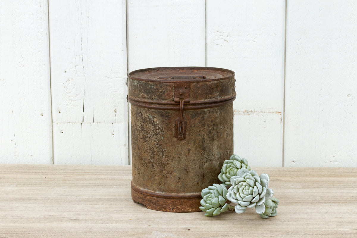 Rusty Gray Metal Drum Container– DE-COR | Globally Inspired