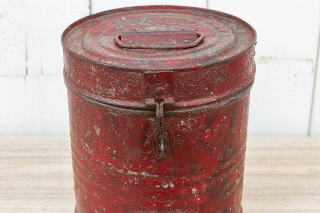 Rustic Metal Container Crimson Rustic Metal Drum Container– DE-COR | Globally Inspired