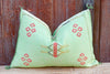 Green Lumbar Moroccan Silk Rug Pillow (Trade)