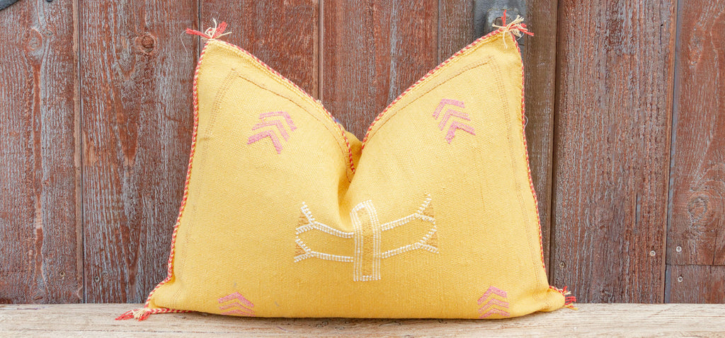 Canary Yellow Lumbar Moroccan Silk Rug Pillow